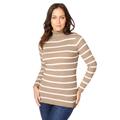 Plus Size Women's Ribbed Cotton Turtleneck Sweater by Jessica London in New Khaki Rib Stripe (Size 38/40) Sweater 100% Cotton