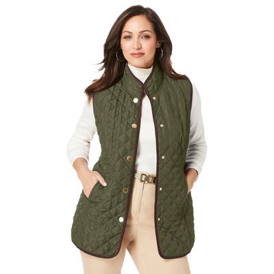 Plus Size Women's Quilted Vest by Jessica London in Dark Olive Green (Size 26 W)