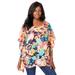 Plus Size Women's Caftan Top by Jessica London in Multi Layered Garden (Size 12 W)