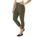 Plus Size Women's Stretch Cotton Cuff-Button Capri Legging by Jessica London in Dark Olive Green (Size S)