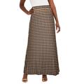 Plus Size Women's Stretch Knit Maxi Skirt by The London Collection in Black Khaki Houndstooth (Size 12) Wrinkle Resistant Pull-On Stretch Knit