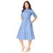 Plus Size Women's Stretch Poplin Shirtdress by Jessica London in French Blue Fine Stripe (Size 22 W)