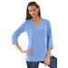 Plus Size Women's Stretch Cotton Notch Neck Tunic by Jessica London in French Blue (Size S)