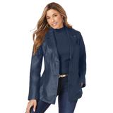 Plus Size Women's Leather Blazer by Jessica London in Navy (Size 18 W)