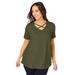 Plus Size Women's Stretch Cotton Crisscross Strap Tee by Jessica London in Dark Olive Green (Size L)