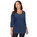 Plus Size Women's Stretch Cotton Scoop Neck Tee by Jessica London in Navy Stripe Dot (Size 14/16) 3/4 Sleeve Shirt