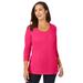 Plus Size Women's Stretch Cotton Scoop Neck Tee by Jessica London in Pink Burst (Size 12) 3/4 Sleeve Shirt