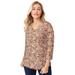 Plus Size Women's Stretch Cotton V-Neck Tee by Jessica London in Neutral Pretty Paisley (Size 30/32) 3/4 Sleeve T-Shirt