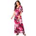 Plus Size Women's Stretch Knit Cold Shoulder Maxi Dress by Jessica London in Pink Burst Graphic Floral (Size 30 W)