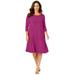 Plus Size Women's Stretch Knit Three-Quarter Sleeve T-shirt Dress by Jessica London in Raspberry (Size 32 W)