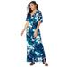 Plus Size Women's Stretch Knit Cold Shoulder Maxi Dress by Jessica London in Deep Teal Graphic Floral (Size 30 W)