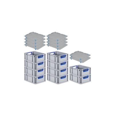 PROREGAL 10x Eurobox NextGen Color mit Auflagedeckel & Schiebeschnappverschlüsse | HxBxT 17x30x40cm | 16L | Griffe blau offen Image