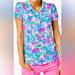 Lilly Pulitzer Tops | Lilly Pulitzer Nwt Upf50 Luxletic Frida Puff Sleeve Polo Mandevilla Baby Paradis | Color: Blue/Pink | Size: Xs