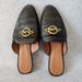 Coach Shoes | Coach Scotty Black Leather Slide-On Mule Flat Gold Carriage Chain-Link | Color: Black/Gold | Size: Us7b