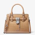 Michael Kors Bags | Michael Kors Hamilton Small Crocodile Embossed Faux Leather Satchel Camel | Color: Silver/Tan | Size: Os