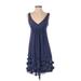 Rebecca Taylor Cocktail Dress - A-Line Plunge Sleeveless: Blue Print Dresses - Women's Size 0