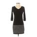 White House Black Market Casual Dress - Mini V Neck 3/4 sleeves: Black Print Dresses - Women's Size 2X-Small Petite