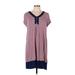 Simply Vera Vera Wang Casual Dress - Shift V-Neck Short sleeves: Blue Print Dresses - Women's Size Large