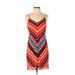 Express Casual Dress - Shift V-Neck Sleeveless: Red Chevron/Herringbone Dresses - Women's Size Small