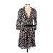 Milly Casual Dress - Wrap: Black Floral Motif Dresses - Women's Size 8