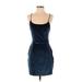 NBD Cocktail Dress - Mini Scoop Neck Sleeveless: Blue Print Dresses - New - Women's Size Small