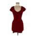 Forever 21 Casual Dress - Mini Scoop Neck Short sleeves: Burgundy Solid Dresses - Women's Size Medium
