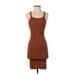 Denim Forum Casual Dress - Bodycon Scoop Neck Sleeveless: Brown Print Dresses - Women's Size Small