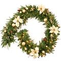 AMERZEST Pre-lit 9ft Christmas Garland with Gold Berries and Balls,Pine Cone,Golden Flower and 50 Battery Operated Soft White LED Lights with Timer,Artificial Holiday Decoration Door Outdoor