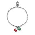 DOP Jewelry Elastic Boule Bracelet with Mini Clover Charms and Ladybird Unisex 925 Silver and Enamel Handmade in Italy