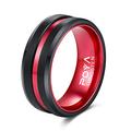 POYA 8mm Black Matte Finish Tungsten Carbide Ring Beveled Edge Red Interior Wedding Band (7.5)