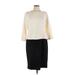 Talbots Cocktail Dress Crew Neck 3/4 sleeves: Ivory Color Block Dresses - Women's Size 10