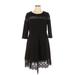 NY Collection Casual Dress - A-Line Crew Neck 3/4 sleeves: Black Print Dresses - Women's Size X-Large