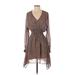 Fate Casual Dress - Wrap: Brown Leopard Print Dresses - Women's Size X-Small