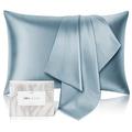 100% Pure Mulberry Silk Pillowcase for Hair and Skin - Allergen Resistant Dual Sides,600 Thread Count Silk Bed Pillow Cases with Hidden Zipper,1pc,Queen Size,Grey Blue