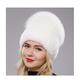 HRTC Women Winter Hat Soft Fur Knitted Outdoor Walking Skiing Sports Warm Caps Fluffy Fur Ball Leisure Earmuffs Loose Cap Simple