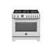 Bertazzoni Professional Series Dual-Fuel Range 36" - 6 Brass Burners + Cast-Iron Griddle - Self-Clean Oven in White | Wayfair PRO366BCFEPXT