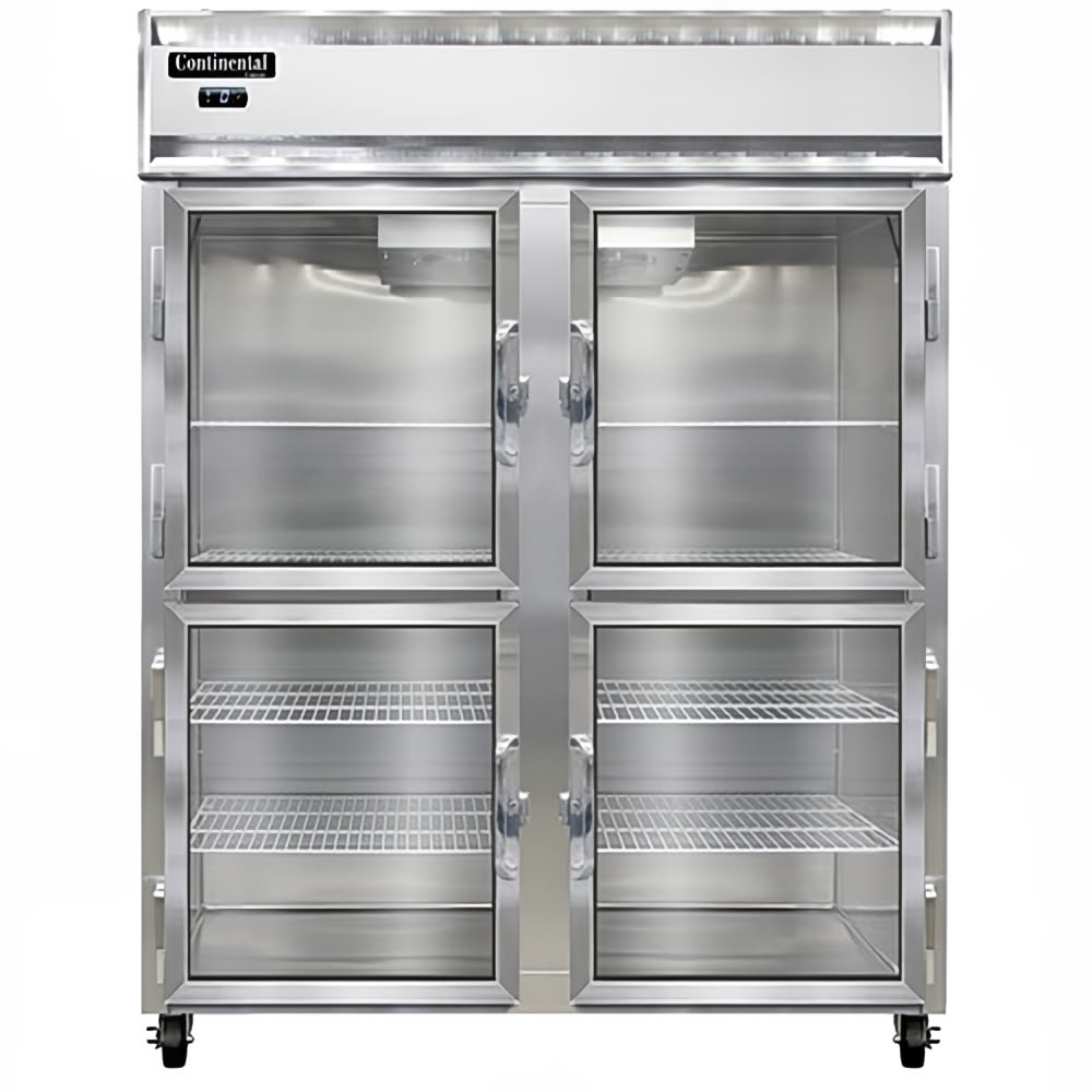 Continental 2FENSAGDHD 57" 2 Section Reach In Freezer, 4 Left/Right Hinge Glass Doors, 115/208-230v, Stainless Steel