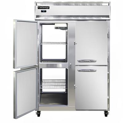 Continental 2FNPTHD 52" 2 Section Pass Thru Freezer, (8) Solid Doors, 115/208-230v, Silver