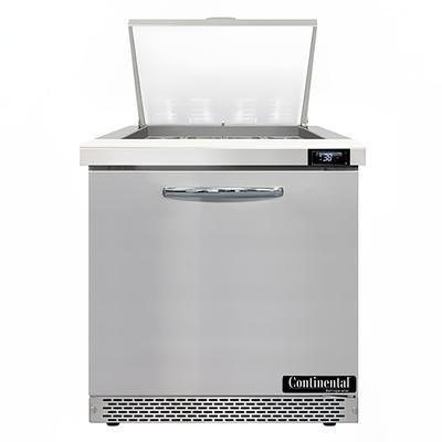 Continental D32N12M-FB 32" Designer Line Sandwich/Salad Prep Table w/ Refrigerated Base, 115v, 1 Solid Pull Door, Front Breathing, Stainless Steel