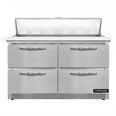 Continental D48N12C-FB-D 48" Designer Line Sandwich/Salad Prep Table w/ Refrigerated Base, 115v, 19" Cutting Board, 4 Roll-out Drawers, Stainless Steel