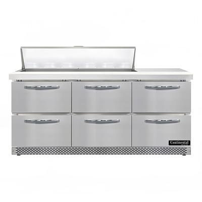 Continental D72N12-FB-D 72" Designer Line Sandwich/Salad Prep Table w/ Refrigerated Base, 115v, Stainless Steel, 6 Roll Out Drawers