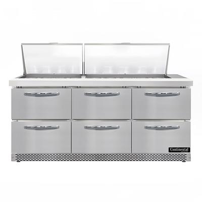 Continental D72N27M-FB-D 72" Designer Line Sandwich/Salad Prep Table w/ Refrigerated Base, 115v, Stainless Steel