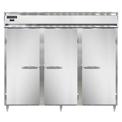 Continental DL3FE Designer Line 85 1/2" 3 Section Reach In Freezer, (3) Solid Doors, 115/208-230v, Silver