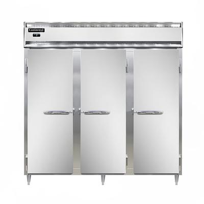 Continental DL3F-SS Designer Line 78" 3 Section Reach In Freezer, (3) Solid Doors, 115/208-230v, Silver