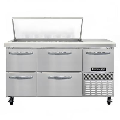 Continental RA60N18M-D 60" Sandwich/Salad Prep Table w/ Refrigerated Base, 115v, 4 Drawers, 18 Sixth-size Pan Array, Stainless Steel