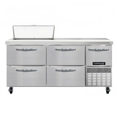 Continental RA68N8-D 68" Sandwich/Salad Prep Table w/ Refrigerated Base, 115v, Stainless Steel