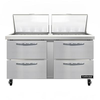 Continental SW60N24M-D 60" Sandwich/Salad Prep Table w/ Refrigerated Base, 115v, Stainless Steel