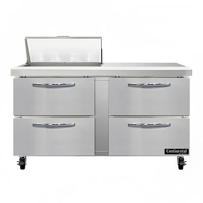 Continental SW60N8-D 60" Sandwich/Salad Prep Table w/ Refrigerated Base, 115v, Stainless Steel