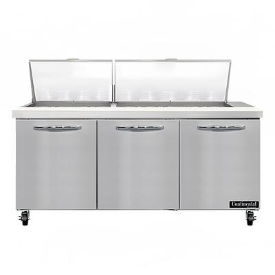 Continental SW72N27M 72" Sandwich/Salad Prep Table w/ Refrigerated Base, 115v, Stainless Steel