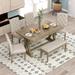 6-Piece Farmhouse Dining Table Set, Rectangular Trestle Table and 4 Upholstered Chairs & Bench for Dining Room